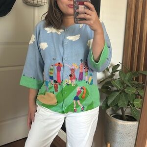 Vintage Micheal Simon Patchwork Colorful Fun Golfing Sweater. RARE. L